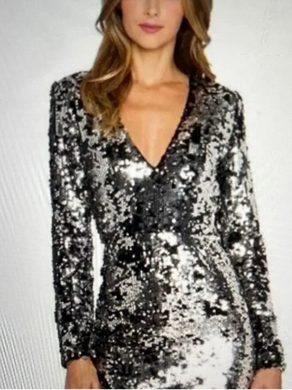 NWT Rachel Zoe The Muse Sequin V-Neck Long-Sleeve Dress
